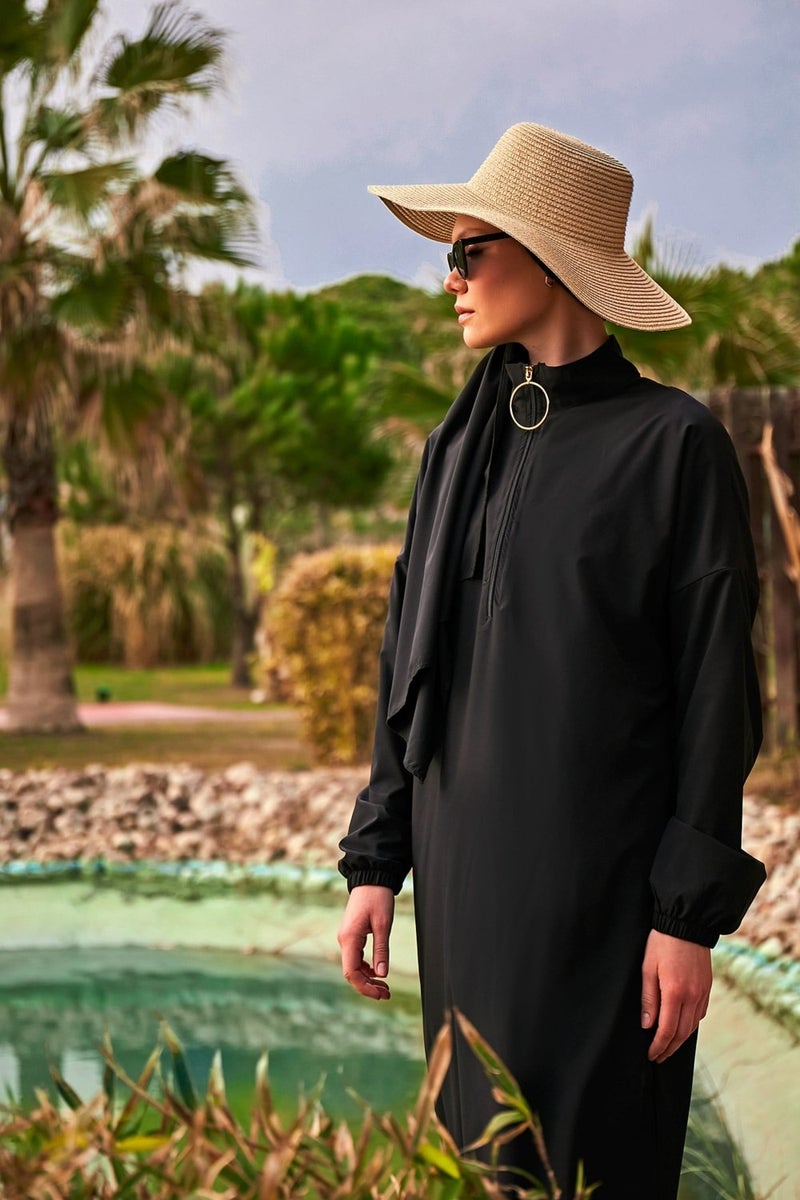 Marina Parachute Fabric Black Fully Covered Hijab Swimsuit M2402  - Image 3