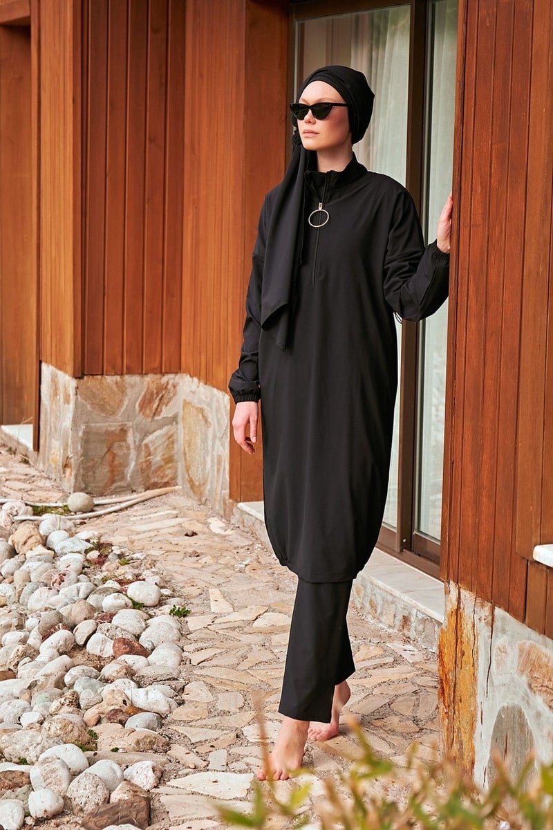 Marina Parachute Fabric Black Fully Covered Hijab Swimsuit M2402  - Image 4