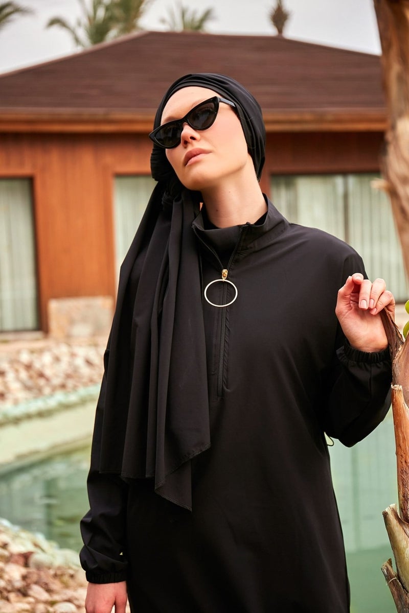 Marina Parachute Fabric Black Fully Covered Hijab Swimsuit M2402  - Image 5