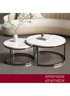 keke Set Of 2 Modern Round Coffee Table With Top Marble Stone and Metal Frame  - Image 1