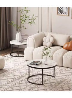 keke Set Of 2 Modern Round Coffee Table With Top Marble Stone and Metal Frame  - Image 5