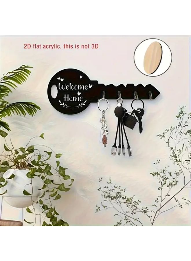 Black Wooden Key Holder Wall Mounted Organizer with Hanging Loop Easy Install - Image 3
