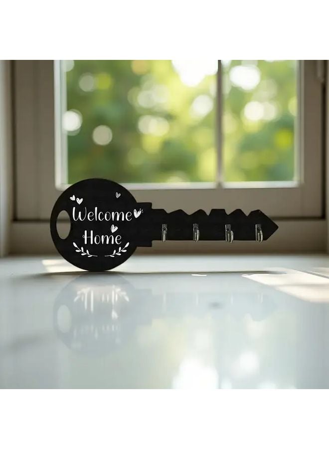 Black Wooden Key Holder Wall Mounted Organizer with Hanging Loop Easy Install - Image 1