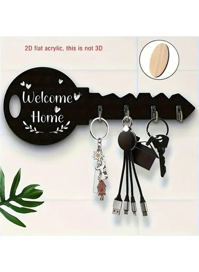 Black Wooden Key Holder Wall Mounted Organizer with Hanging Loop Easy Install - Image 2