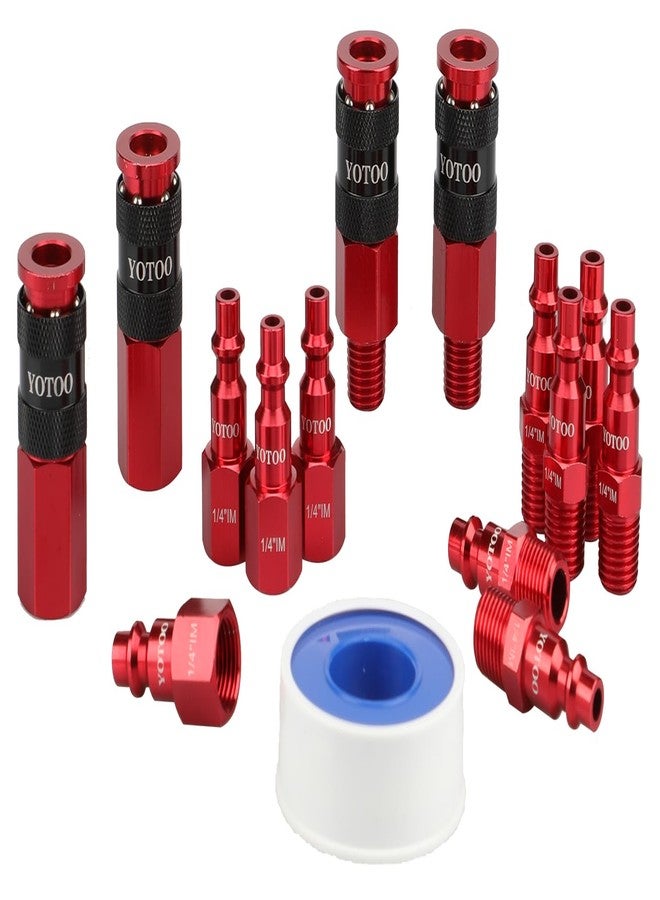 YOTOO 15 Pieces Universal Air Coupler and Plug Kit, Quick Connect Air Hose Fittings, Heavy Duty Aluminum Air Fittings, Lightweight, Push to Connect air tools and air compressor, Red - Image 1