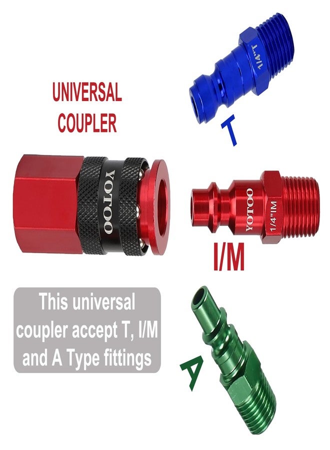 YOTOO 15 Pieces Universal Air Coupler and Plug Kit, Quick Connect Air Hose Fittings, Heavy Duty Aluminum Air Fittings, Lightweight, Push to Connect air tools and air compressor, Red - Image 4