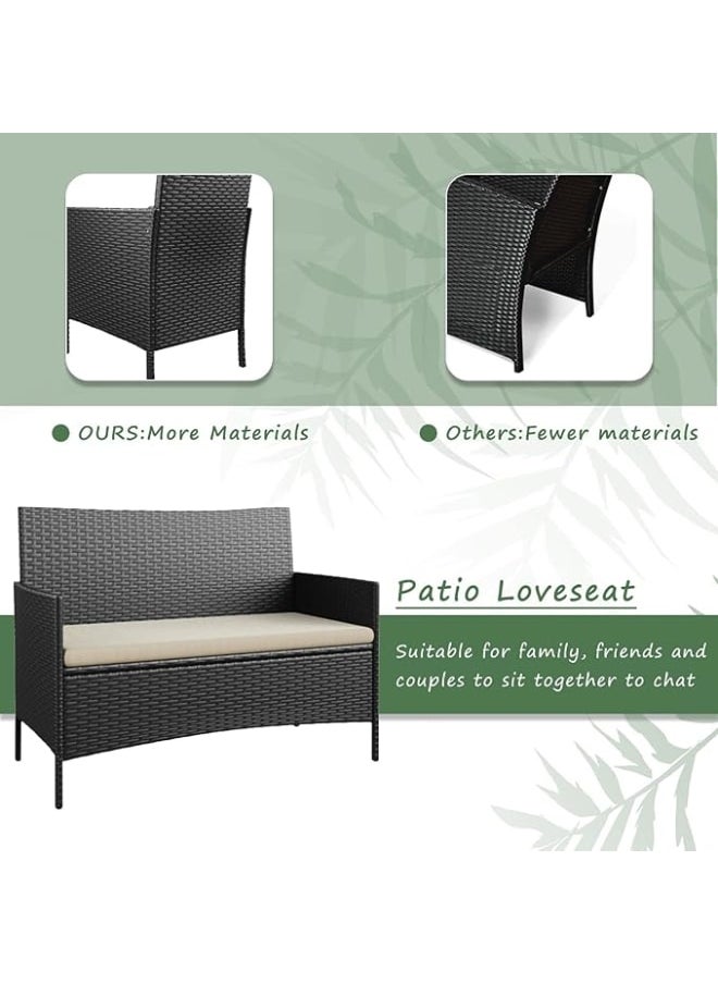 Sweet Furniture 4-Piece Outdoor Wicker Patio Furniture Set – Black & Beige Rattan Chairs with Soft Cushions and Glass Table for Garden, Balcony, Porch, or Poolside  - Image 4