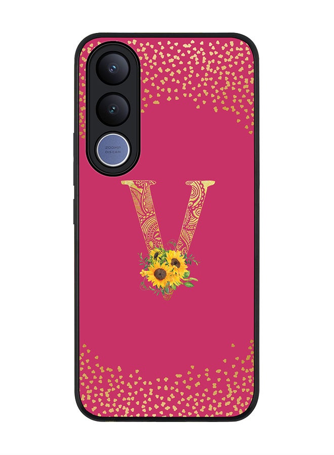 Stylizedd For vivo V70 FE Case,Slim fit Camera Protection, Shockproof Thin Phone cover  - Custom Floral Monogram - V ( Deep Pink ) - Image 1