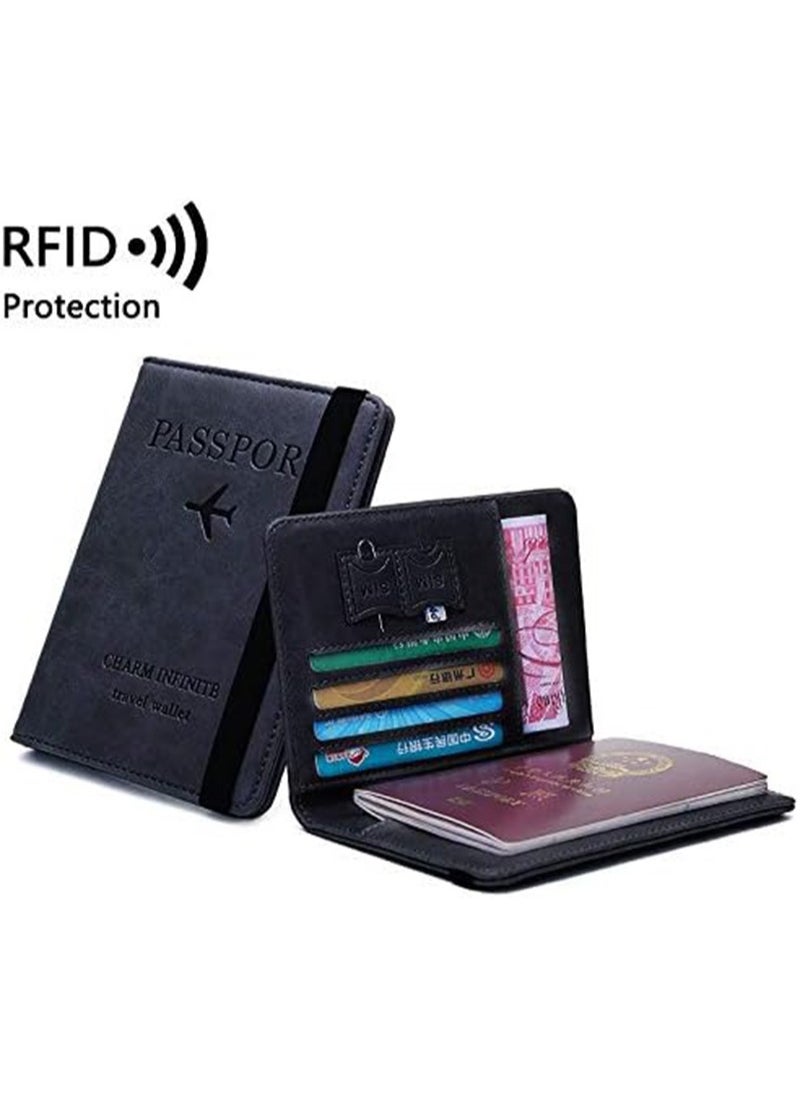 ايكانبو حامل جواز السفر، منظم محفظة سفر من الجلد الصناعي بتقنية RFID، حامل جواز السفر، بطاقات العمل، بطاقات الائتمان، بطاقات الصعود إلى الطائرة  - Image 3