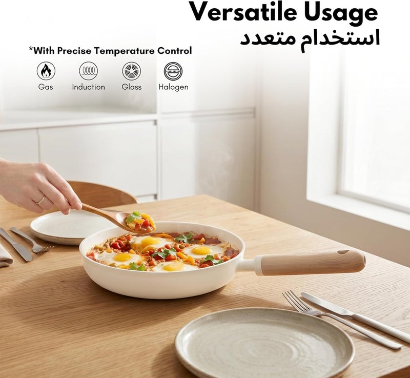 Carote 10-Inch Ceramic Nonstick Fry Pan, PFAS-Free Non-Toxic Coating, Healthy Cooking Frying Pan, Wood-Like Handle, Full-Spray Even-Heat Base, All-Stovetop Compatible Skillet, Dishwasher Safe (Cream) - Image 5