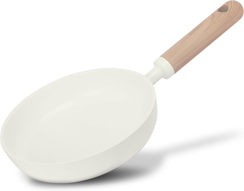 Carote 10-Inch Ceramic Nonstick Fry Pan, PFAS-Free Non-Toxic Coating, Healthy Cooking Frying Pan, Wood-Like Handle, Full-Spray Even-Heat Base, All-Stovetop Compatible Skillet, Dishwasher Safe (Cream) - Image 1