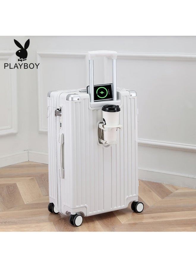 Playboy Large Capacity Suitcase, Carry-on Luggage, Student Password Lock Suitcase, Cycling Bag, Business Travel Case, 20-inch White - Image 1