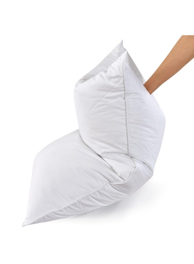 Three Geese Set Of 2 White Goose Feather Bed Pillows 600 Thread Count Egyptian Cotton Medium Firm Soft Support Queen Size White Solid Queen Size 2 Pillows - Image 1