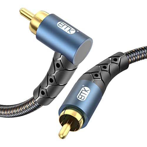 EMK RCA Subwoofer Cable 90 Degree RCA to RCA Audio Cable 24K Gold-Plated Nylon Braided Double Shielded Digital Analogue Supports Amplifiers,Home Theater,Hi-Fi Systems,Subwoofer(10ft/3m) - Image 1