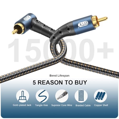 EMK RCA Subwoofer Cable 90 Degree RCA to RCA Audio Cable 24K Gold-Plated Nylon Braided Double Shielded Digital Analogue Supports Amplifiers,Home Theater,Hi-Fi Systems,Subwoofer(10ft/3m) - Image 5