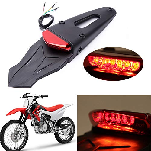 Rich Choices Rear Fender Mount Red LED Tail Light Brake Lamp Turn Signals License Plate Light for Custom Off-Road Motorcycle Dirt Bike (Red#1) - Image 1