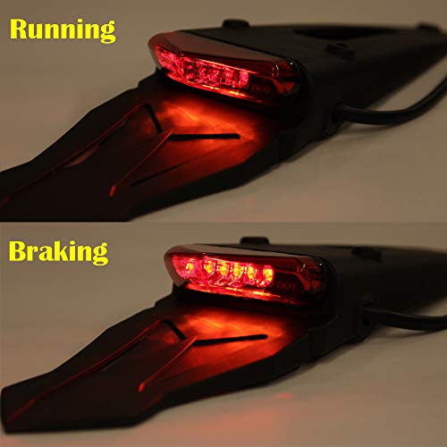 Rich Choices Rear Fender Mount Red LED Tail Light Brake Lamp Turn Signals License Plate Light for Custom Off-Road Motorcycle Dirt Bike (Red#1) - Image 3