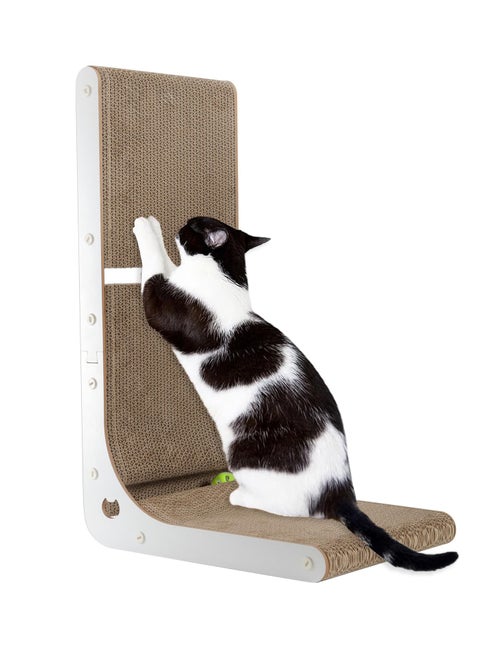 Scratcher Board Toy Scratching Post:Cardboard Cat Scratcher, Vertical Cat Scratching Board, 23.6 Inch L-Shape Cat Scratch Pads with Built-in Catnip Toy Balls, Cat Scratchers for Indoor Cats