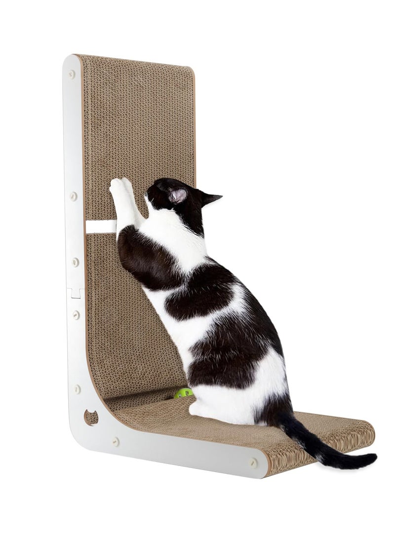 MileMelo Scratcher Board Toy Scratching Post:Cardboard Cat Scratcher, Vertical Cat Scratching Board, 23.6 Inch L-Shape Cat Scratch Pads with Built-in Catnip Toy Balls, Cat Scratchers for Indoor Cats  - Image 1