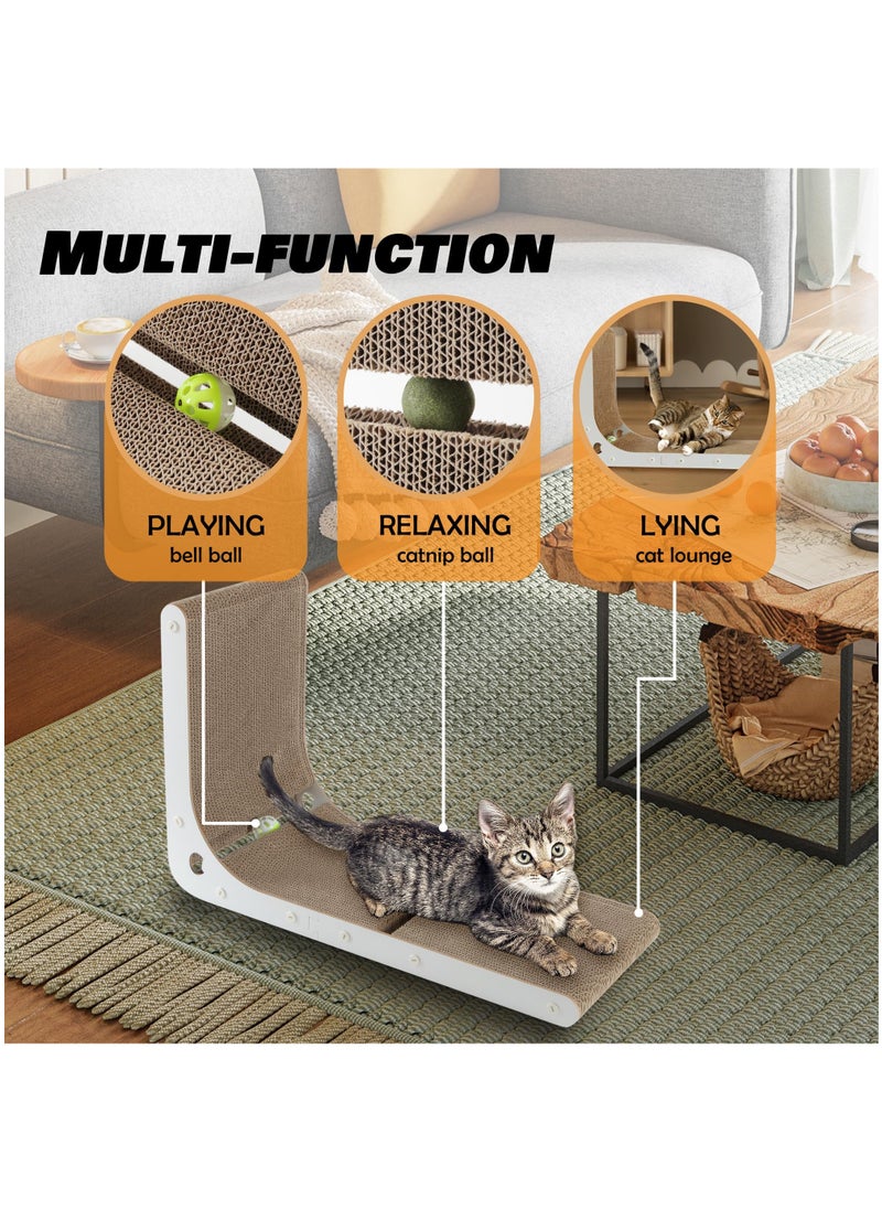 MileMelo Scratcher Board Toy Scratching Post:Cardboard Cat Scratcher, Vertical Cat Scratching Board, 23.6 Inch L-Shape Cat Scratch Pads with Built-in Catnip Toy Balls, Cat Scratchers for Indoor Cats  - Image 4