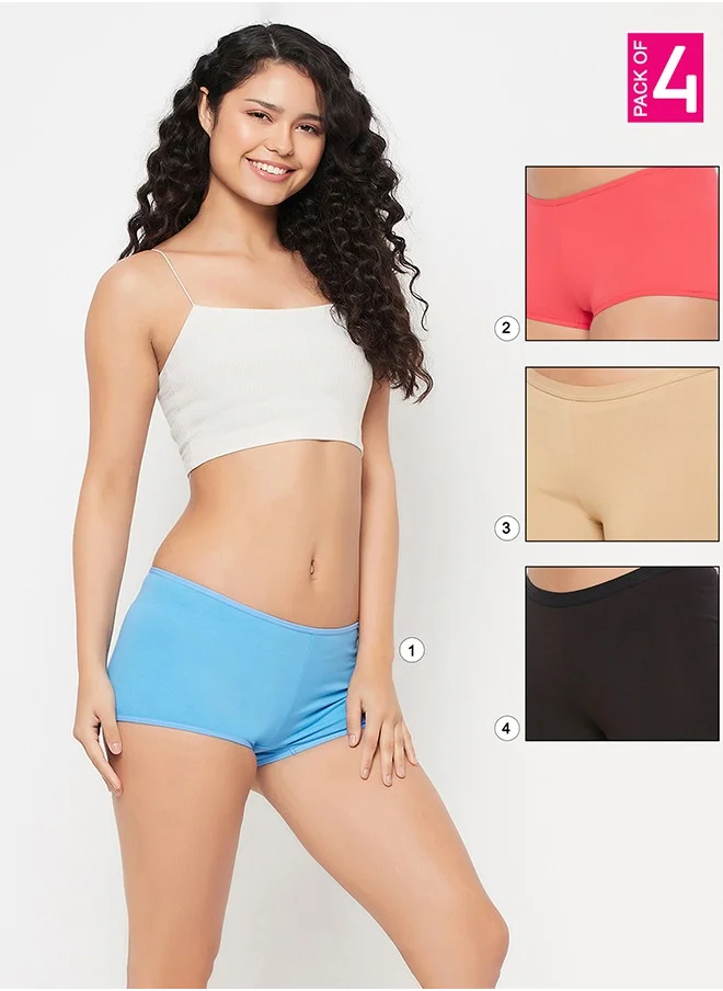 كلوفيا Clovia Pack of 4 Mid Waist Boyshorts - Cotton