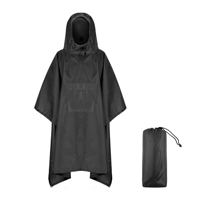Hooded Rain Poncho with Pocket Lightweight Waterproof Rain Coat Jacket Sun Shelter for Men and Women Camping Hiking Traveling - Image 1