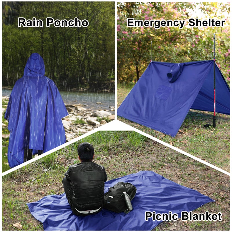 Hooded Rain Poncho with Pocket Lightweight Waterproof Rain Coat Jacket Sun Shelter for Men and Women Camping Hiking Traveling - Image 4