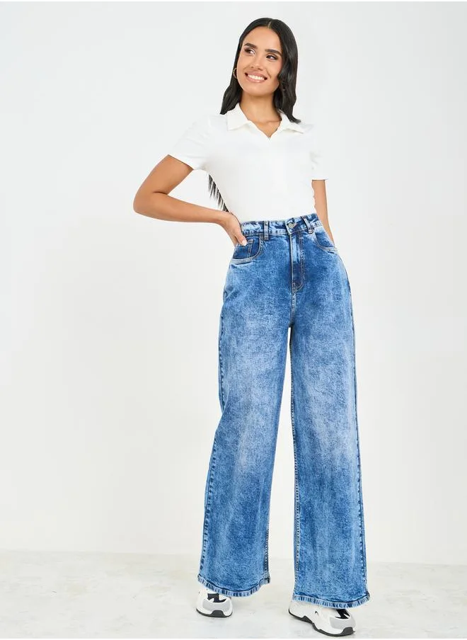 ستايلي Towel Wash Wide Leg Jeans