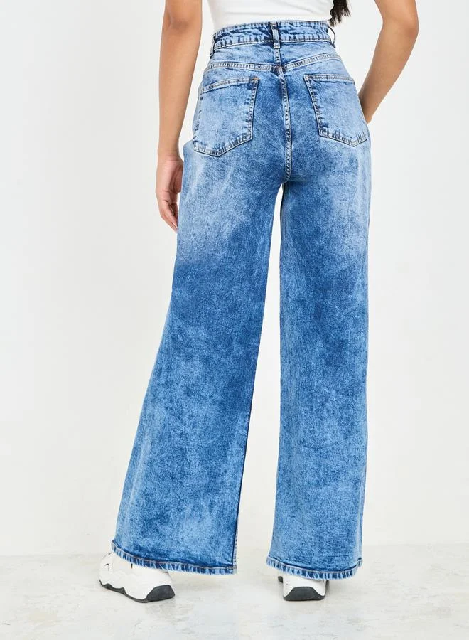 Styli Towel Wash Wide Leg Jeans