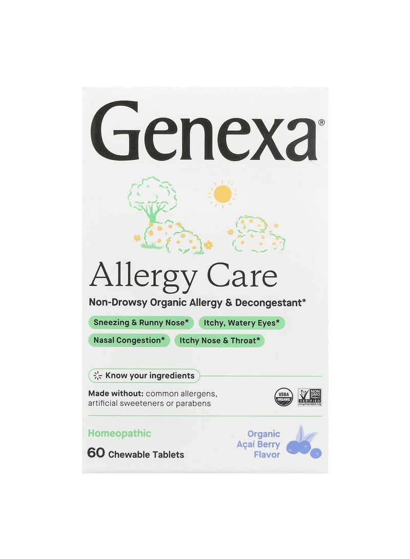 Allergy Care, Non-Drowsy Organic Allergy & Decongestant, Organic Acai Berry , 60 Chewable Tablets