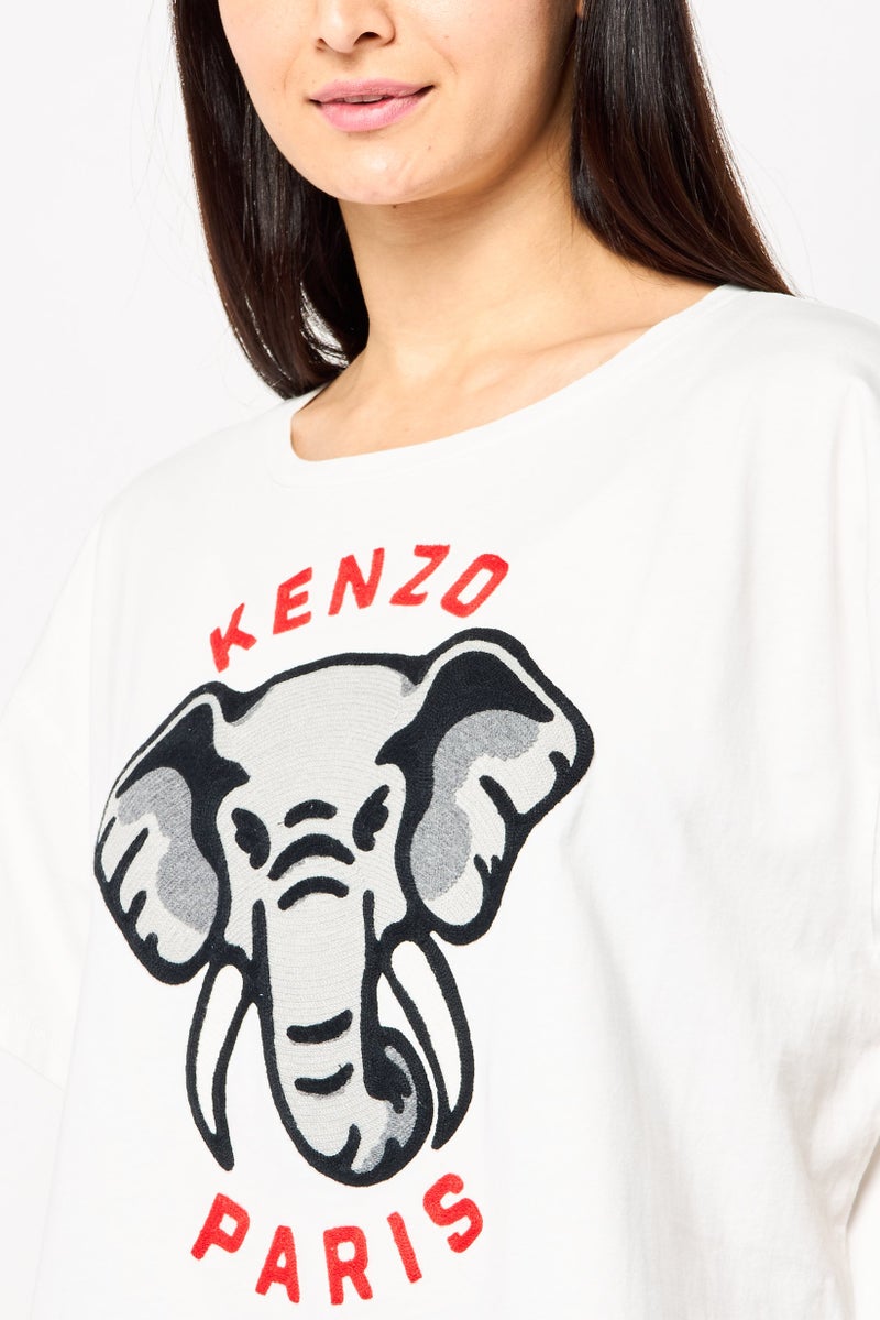 Kenzo Women Crew Neck Short Sleeves Embroidered T-Shirt, White  - Image 3