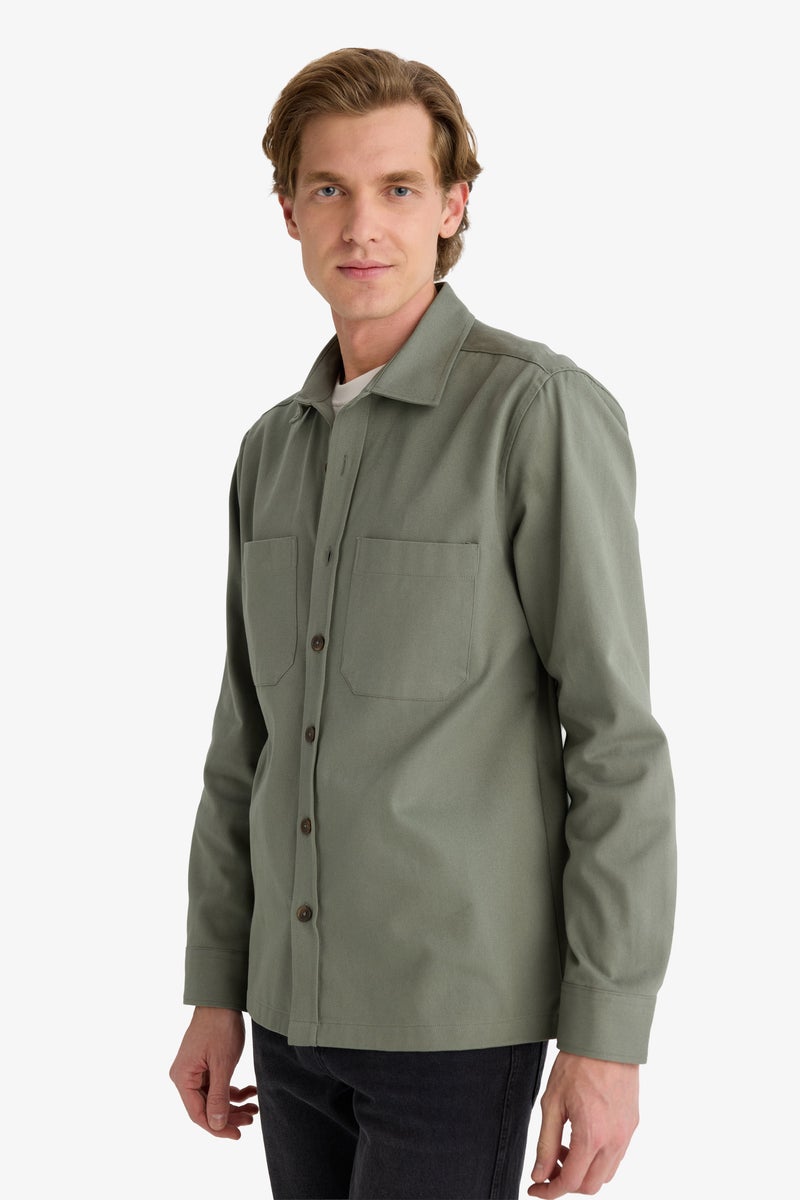 DeFacto Green Man Polo Neck Regular Fit Long Sleeve Shirt Casual - Image 2