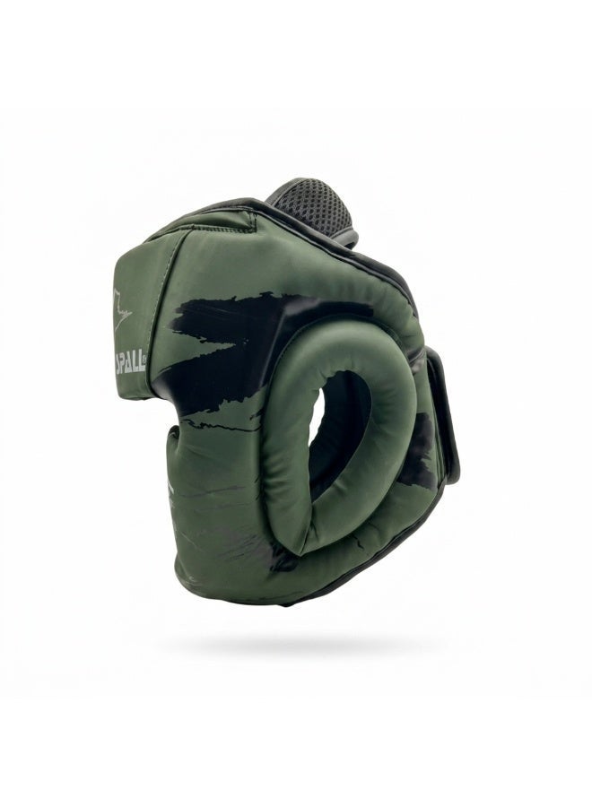 Spall Premium Boxing Head Guard Round 14 Protective Headgear Adjustable Training Head Protector for Boxing Kickboxing MMA Muay Thai Sparring Combat Sports Shock Absorption-GREEN - Image 2