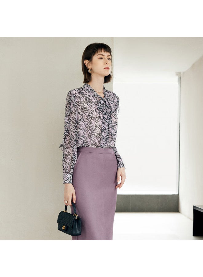 Yanyee Vintage Elegant Floral Shirt Women Early Autumn Tie-up Long Sleeve French Style Top Purple Flower Xxl/44 - Image 1
