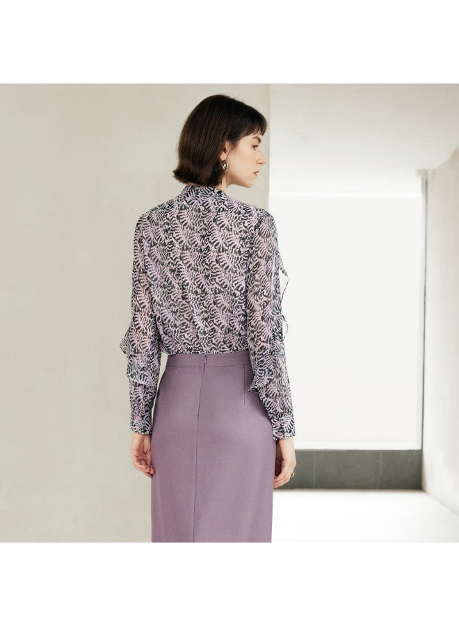 Yanyee Vintage Elegant Floral Shirt Women Early Autumn Tie-up Long Sleeve French Style Top Purple Flower Xxl/44 - Image 2