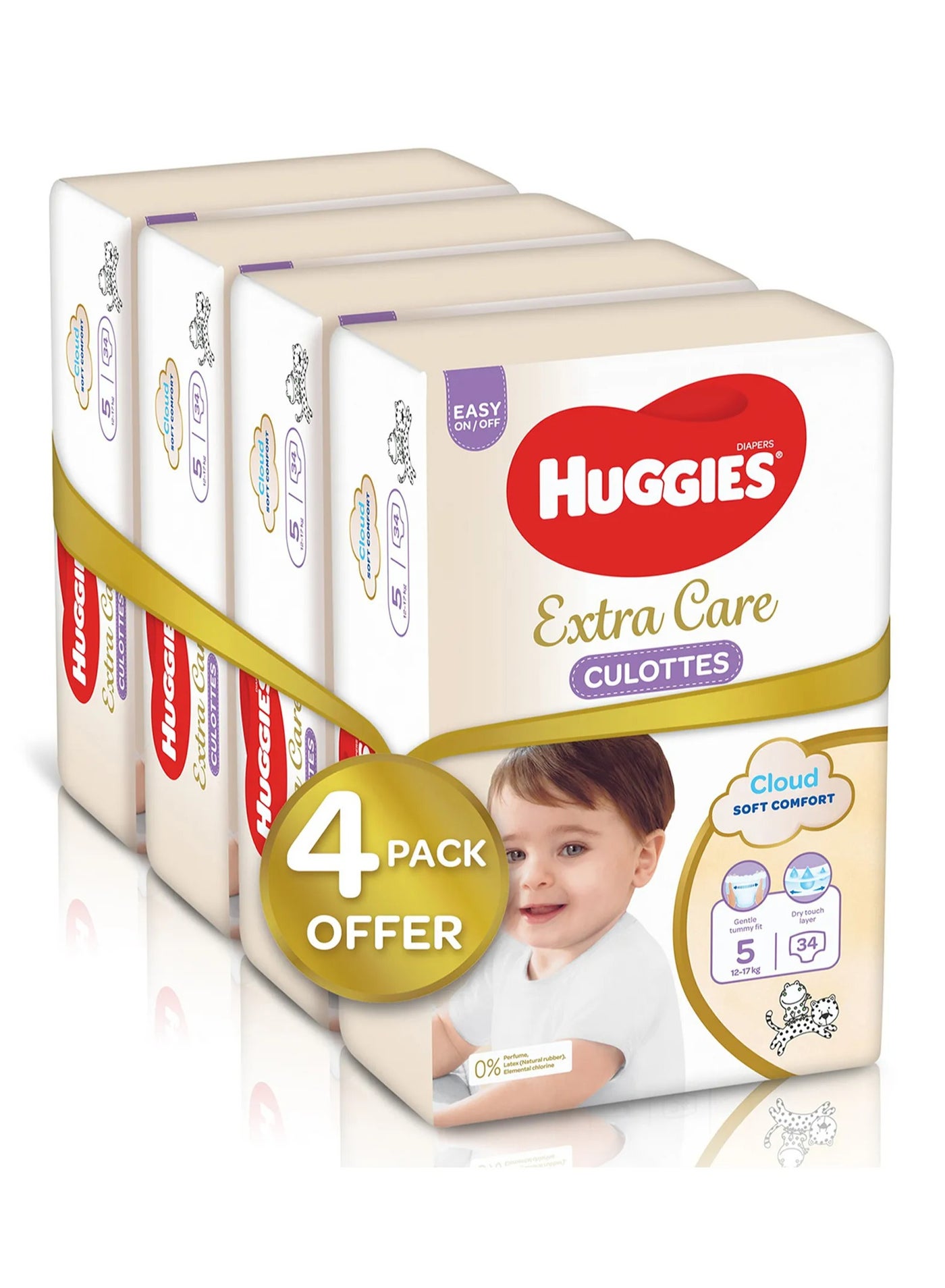 Huggies Extra Care Culottes Pant Style Baby Diapers, 136 Pieces Super Mega Pack, Size 5, 12-17kg - Double Leak Guards, Wetness Indicator, Soft Waistband