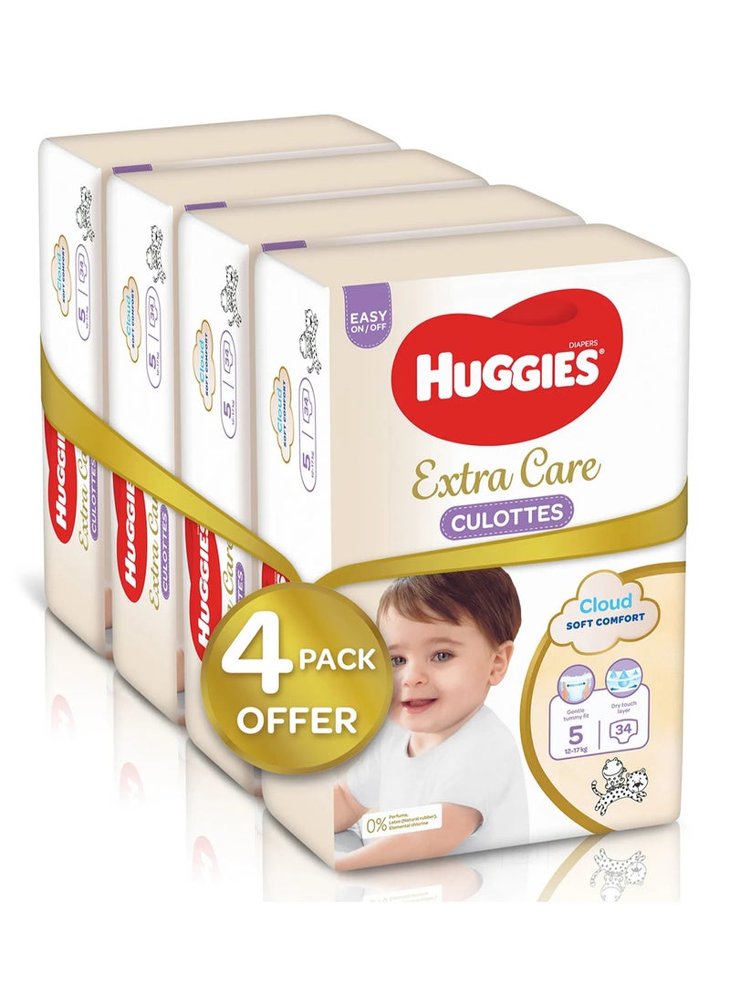 HUGGIES حفاضات هجيز إكسترا كير بنمط السراويل، 136 قطعة، عبوة سوبر ميغا، الحجم 5، 12-17 كجم - حماية مزدوجة من التسرب، مؤشر الرطوبة، حزام خصر ناعم - Image 1