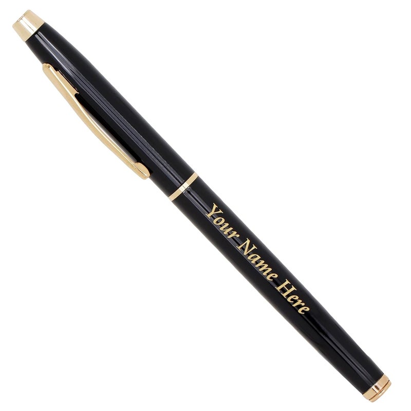 CrownLit Personalised Metal Pen with Name, Logo, Pack of 1 (Gold Black Cap) - Image 1