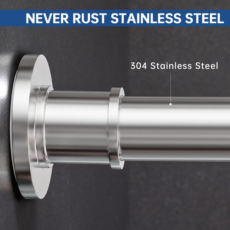 BRIOFOX Industrial Shower Curtain Rod - Rustproof Non-Slip 43-72 Inch 304 Stainless Steel Tension Curtain Rod for Window or Bathroom, Chrome - Image 3