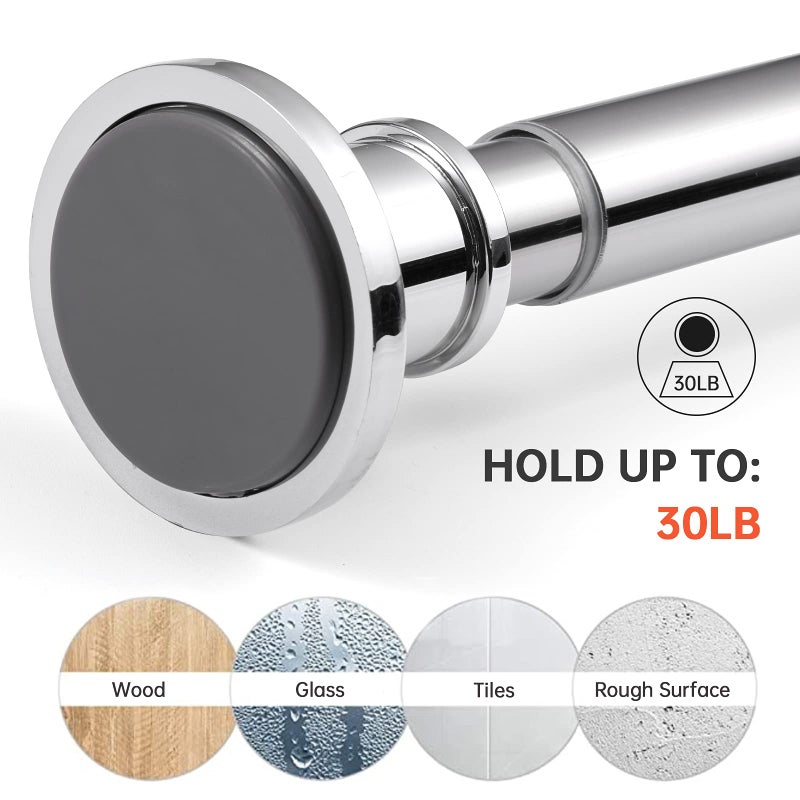 BRIOFOX Industrial Shower Curtain Rod - Rustproof Non-Slip 43-72 Inch 304 Stainless Steel Tension Curtain Rod for Window or Bathroom, Chrome - Image 4