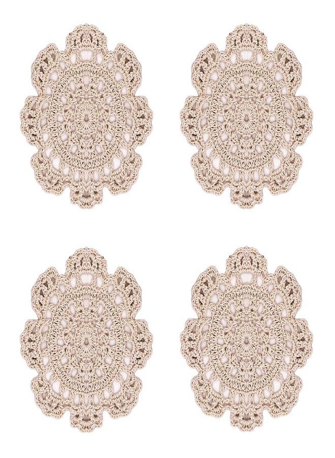 Phantomon 5 Inch Doilies Small Handmade Crochet Coasters Round Cotton Lace Table Placemats for Cup/Glass Pack of 4, Beige - Image 1