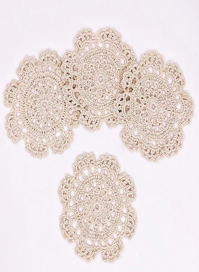 Phantomon 5 Inch Doilies Small Handmade Crochet Coasters Round Cotton Lace Table Placemats for Cup/Glass Pack of 4, Beige - Image 5