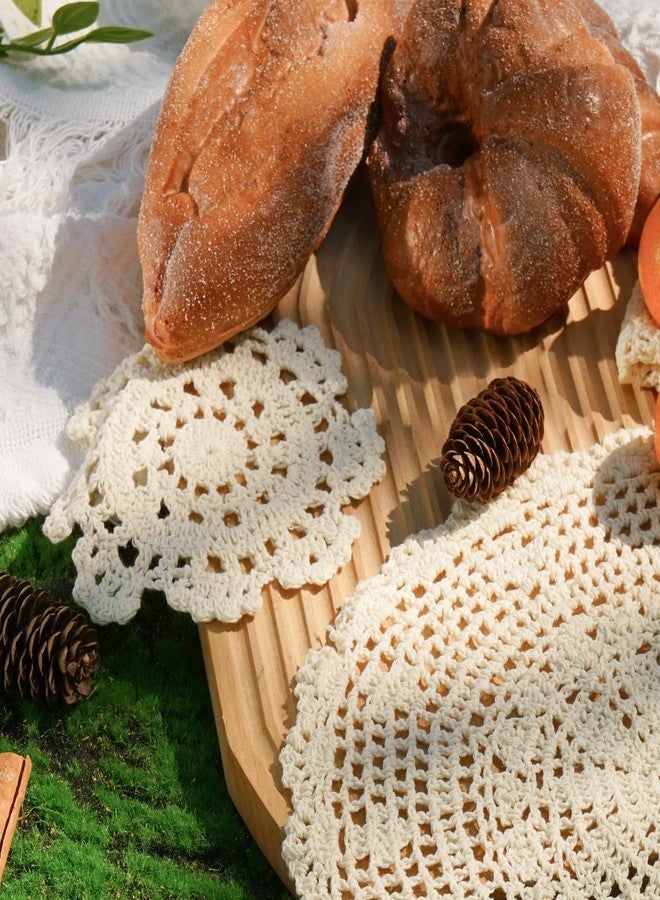 Phantomon 5 Inch Doilies Small Handmade Crochet Coasters Round Cotton Lace Table Placemats for Cup/Glass Pack of 4, Beige - Image 4