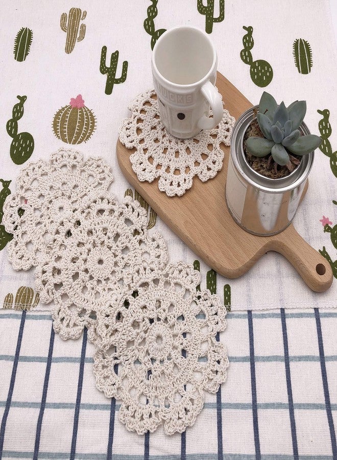 Phantomon 5 Inch Doilies Small Handmade Crochet Coasters Round Cotton Lace Table Placemats for Cup/Glass Pack of 4, Beige - Image 2