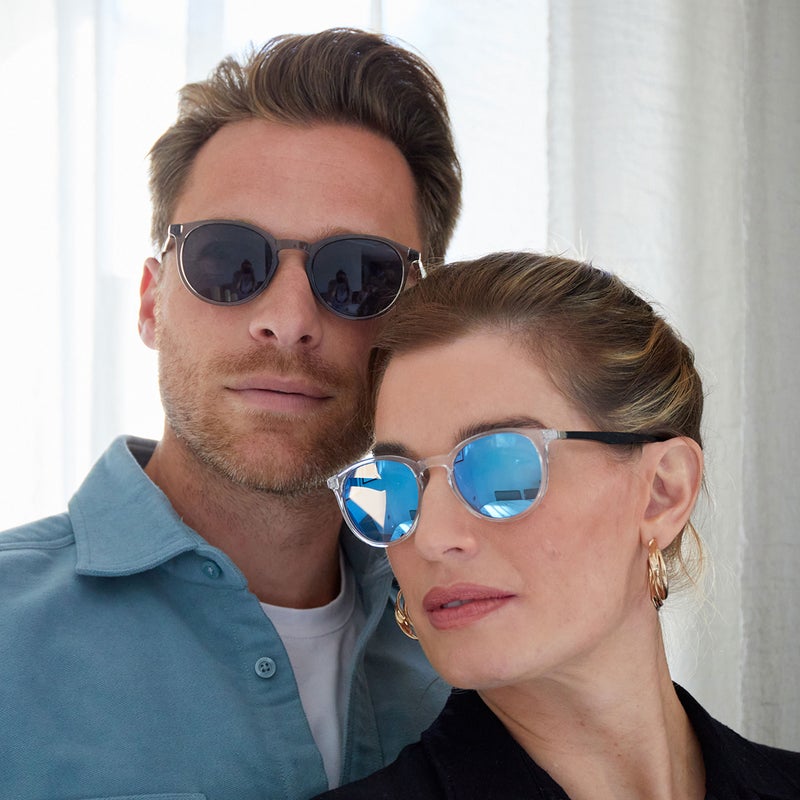 OPULIZE MET Fashion Sunglasses for Women Men - Slim Round Frame - Tinted UV400 Protection Lens - Spring Hinges - Grey Transparent - Image 3