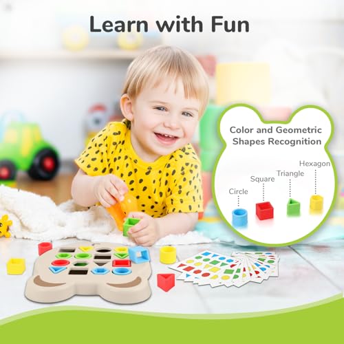 R for Rabbit Orapple Match N Learn Shape Matching Game Toy 12 Activity Cards Kids Color & Geometric Shapes Learning Puzzle 2+ Years for Baby Girls Boys Preschool (Beige Multi) - Image 3