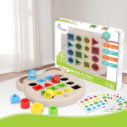 R for Rabbit Orapple Match N Learn Shape Matching Game Toy 12 Activity Cards Kids Color & Geometric Shapes Learning Puzzle 2+ Years for Baby Girls Boys Preschool (Beige Multi) - Image 1