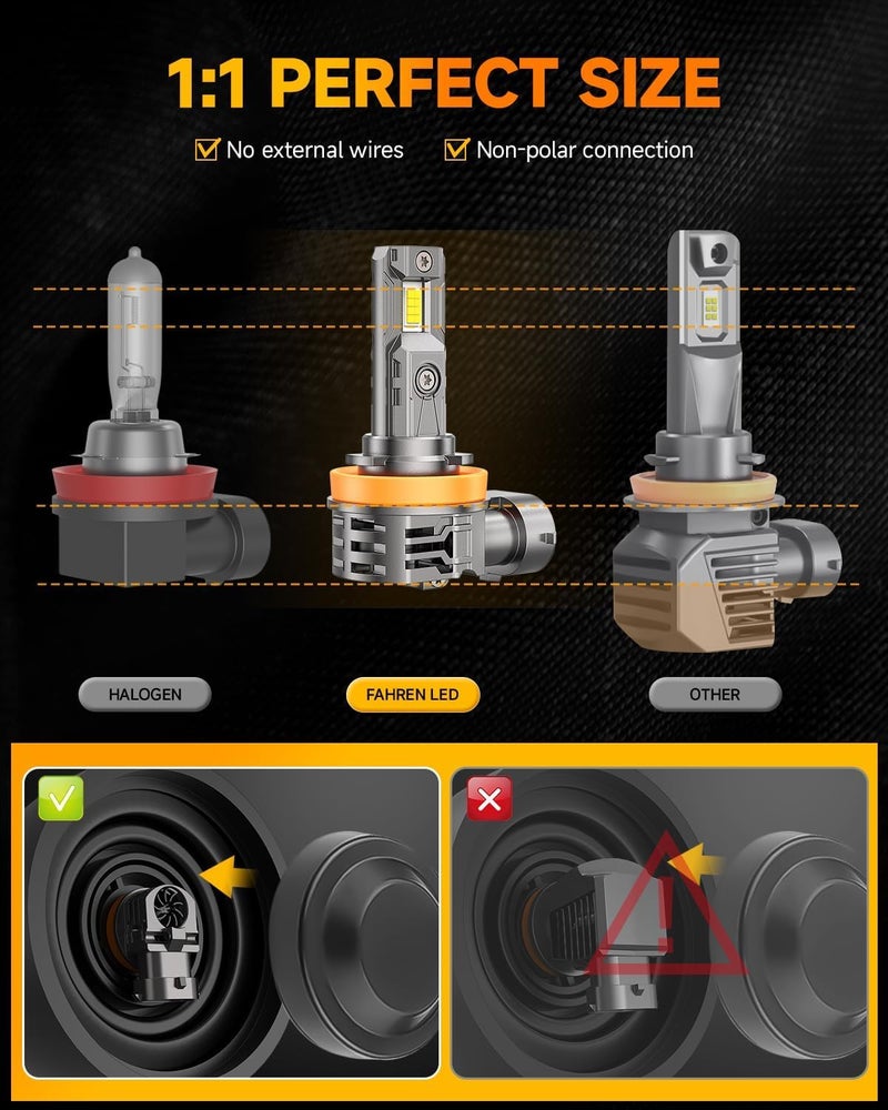 FAHREN Upgraded H11/H9/H8 9005/HB3 light Bulbs combo, ðŸðŸðŸŽ,ðŸŽðŸŽðŸŽð‹ðŒ ðŸðŸðŸŽðŸŽ% Brighter 6500K with Cooling Fan H11 9005 Bulbs, 1.1 Mini Size H9 HB3 Lights Kit, CANBUS Ready Plug And Play, Pack Of 4 - Image 3