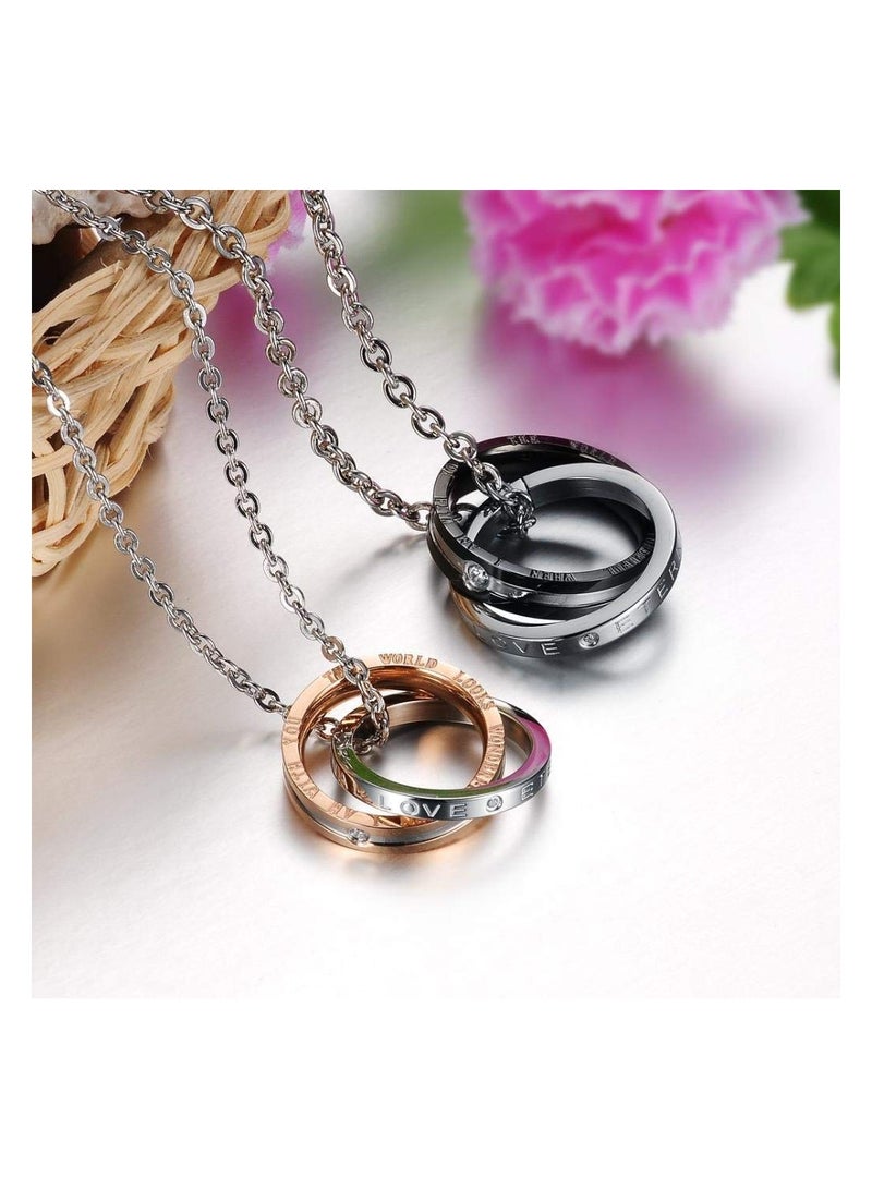 Excefore Matching Necklace For Couples Titanium Promise Love Stainless Steel Pendant Necklaces for Him, Her Jewelry Set Gifts for Anniversary - Image 4