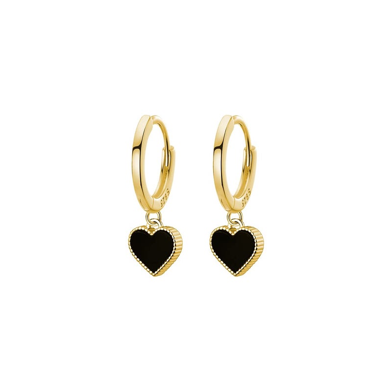 SLUYNZ Solid 925 Sterling Silver Black Heart Hoop Earrings for Women Teen Girls Love Heart Hoop Earrings Huggie (B-Gold Plated) - Image 1